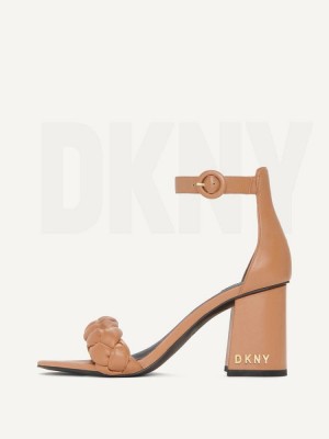 Brown DKNY Braided Ankle Strap Block Shoes Heels | USA-D0158