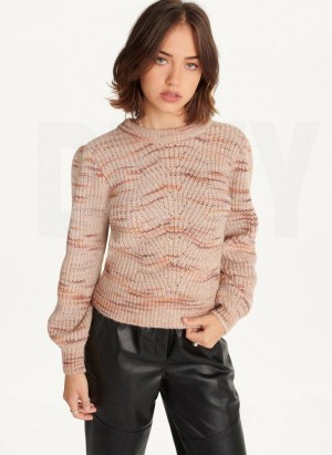 Brown DKNY Bubble Sleeve Knit Women's Sweaters | USA-D1113