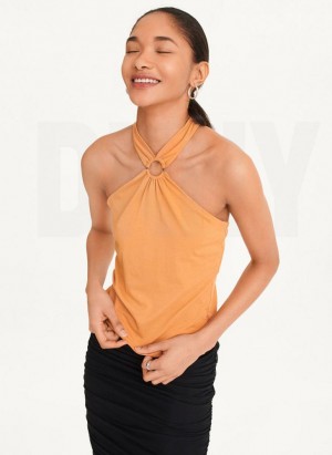Brown DKNY Crossover Women's Tank Tops | USA-D0212