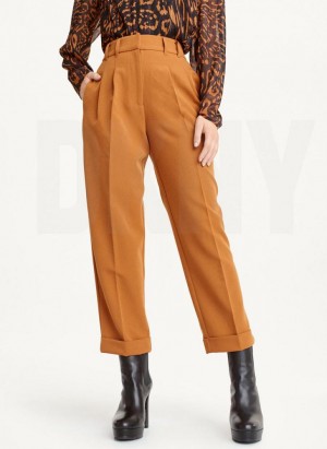 Brown DKNY High Rise Pleat Rolled Cuff Women's Pants | USA-D0377