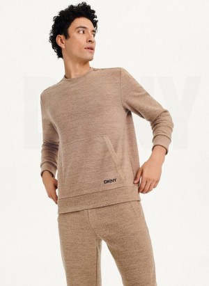 Brown DKNY Lounge Crew Neck Men's Sweatshirts | USA-D1025