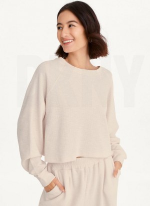 Brown DKNY Tech Slub Cropped Pullover Women's Sweatshirts | USA-D1380