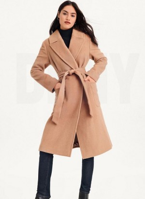 Brown DKNY Wool Wrap Women's Coats | USA-D0554