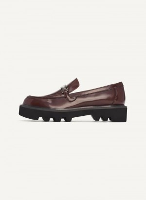 Burgundy DKNY Audrey With Plaque Shoes Loafers | USA-D1764