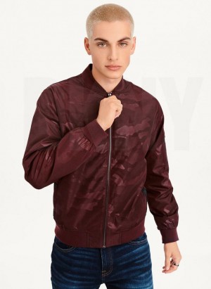 Burgundy DKNY Camo Bomber Men's Jackets | USA-D0879