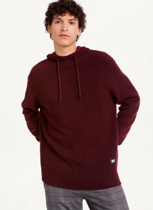 Burgundy DKNY Half Cardigan Stitch Men's Hoodies | USA-D1927