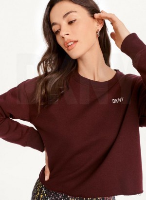 Burgundy DKNY Metallic Logo Cropped Pullover Women's Sweatshirts | USA-D1903