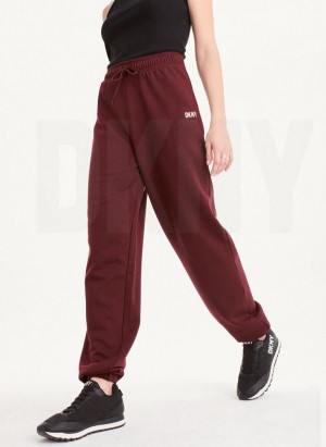 Burgundy DKNY Metallic Logo Everyday Women's Joggers | USA-D0714