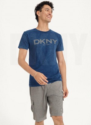 Dark Blue DKNY Mineral Wash Men's T Shirts | USA-D1957