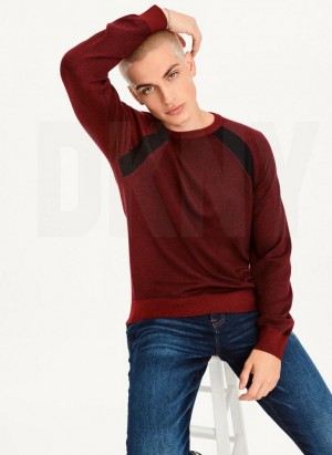 Dark Red DKNY Birdseye Stitch Men's Sweaters | USA-D0534