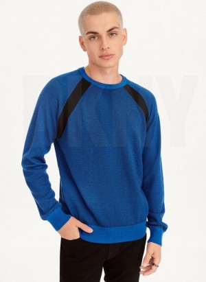 Deep Blue DKNY Birdseye Stitch Men's Sweaters | USA-D0310