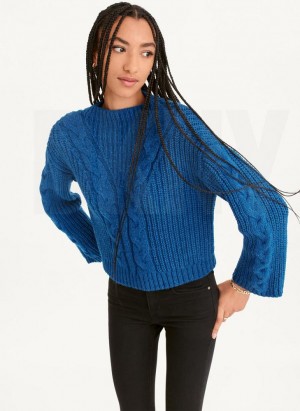 Deep Blue DKNY Cable Knit Women's Sweaters | USA-D1225