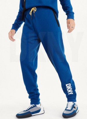Deep Blue DKNY Colorblock Logo Fleece Men's Pants | USA-D1934