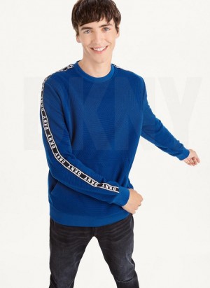 Deep Blue DKNY Directional Quilting Crewneck Men's Sweatshirts | USA-D1297