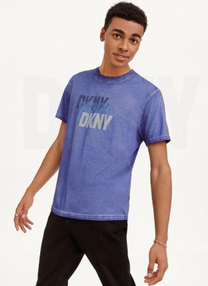Deep Blue DKNY Layered Mineral Wash Men's T Shirts | USA-D1186