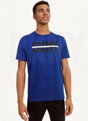Deep Blue DKNY Logo Cross Bar Men's T Shirts | USA-D1160