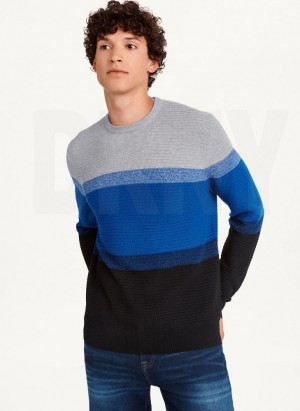 Deep Blue DKNY Marled Stripe Crewneck Men's Sweaters | USA-D1935