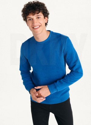 Deep Blue DKNY Quilted Knit Allover Logo Crewneck Men's Sweatshirts | USA-D0705