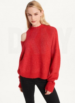 Deep Red DKNY Cold Shoulder Women's Sweaters | USA-D1434