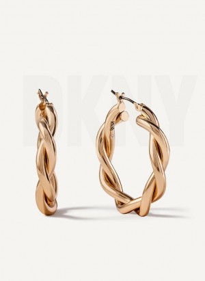 Gold DKNY Chunky Twist Hoop Women's Earrings | USA-D1167