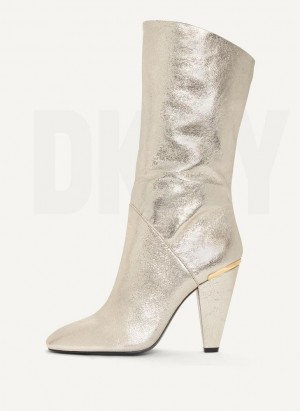 Gold DKNY Mid Slouchy Shoes Boots | USA-D0251