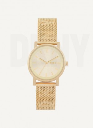 Gold DKNY Soho Logo Mesh Band Women's Watches | USA-D0869