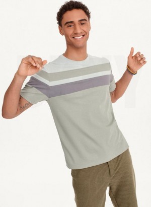 Green DKNY Block Short Sleeve Crewneck Men's T Shirts | USA-D1559