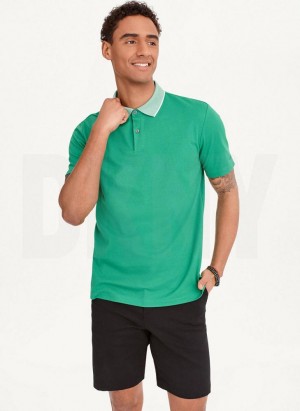 Green DKNY Core Pima Cotton Pique Men's Polo Shirts | USA-D1448