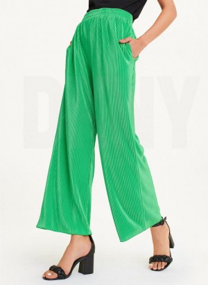 Green DKNY High Waisted Pleated Flare Women's Pants | USA-D0388