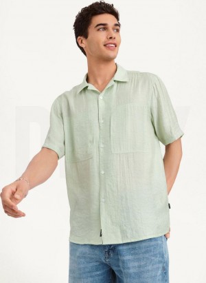 Green DKNY Imitation Silk Camp Men's Shirts | USA-D1037