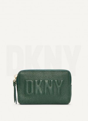 Green DKNY Keyfob Cardcase Raised Logo Bags Wallets | USA-D0320