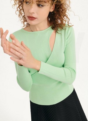 Green DKNY Long Sleevewrap Cut Out Women's Sweaters | USA-D0684