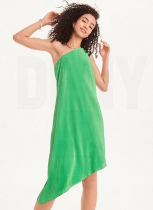 Green DKNY One Shoulder Asymmetrical Women's Dresses | USA-D0299