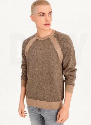Grey Brown DKNY Birdseye Stitch Men's Sweaters | USA-D0702