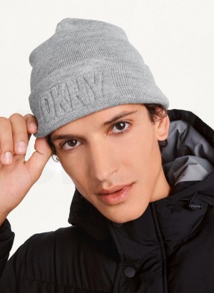 Grey DKNY 3D Logo Men's Beanie | USA-D0414
