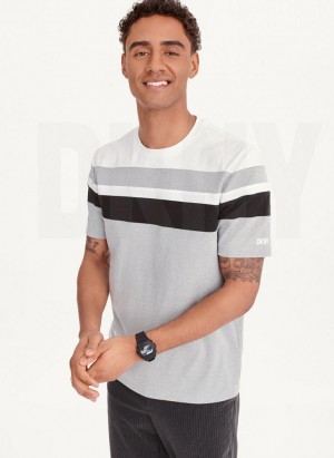 Grey DKNY Block Short Sleeve Crewneck Men's T Shirts | USA-D0775
