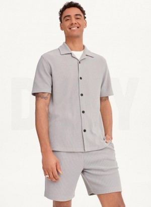 Grey DKNY Button Front Cord Men's Shirts | USA-D1963