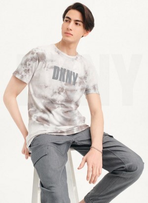 Grey DKNY Cloud Wash Logo Men's T Shirts | USA-D0505