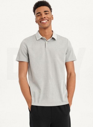Grey DKNY Core Pima Cotton Pique Men's Polo Shirts | USA-D1231