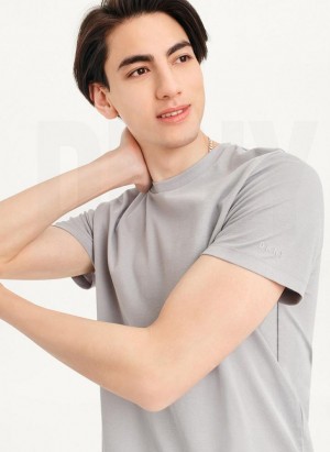 Grey DKNY Cotton Poly Pique Men's T Shirts | USA-D0528