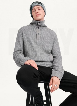 Grey DKNY Double Knit Rib Funnel Neck Men's Sweaters | USA-D1484
