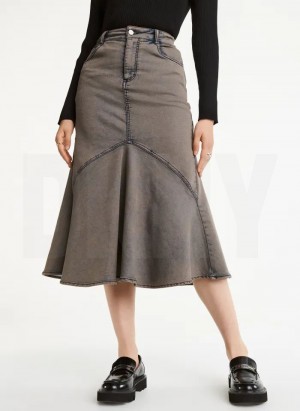 Grey DKNY Fluted Women's Skirts | USA-D1129