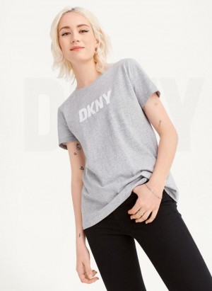 Grey DKNY Foundation Logo Women's T Shirts | USA-D0642