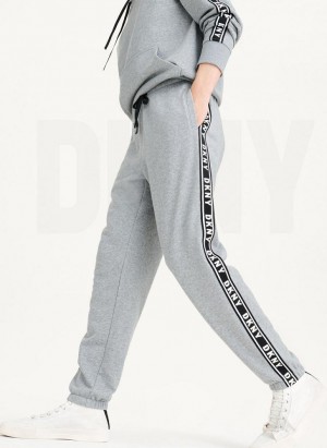 Grey DKNY French Terry Taped Logo Men's Pants | USA-D0691