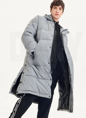 Grey DKNY Long Quilted Men's Coats | USA-D0558