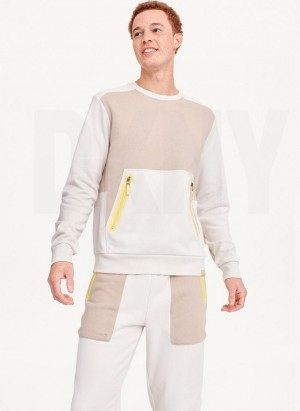 Grey DKNY Long Sleeve Color Block Crew Neck Men's Sweatshirts | USA-D0576
