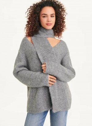 Grey DKNY Long Sleeve Scarf Women's Sweaters | USA-D1691