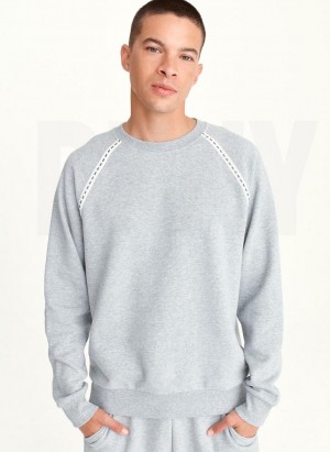 Grey DKNY Longsleeve Crew With Logo Tape Detail Men's Sweatshirts | USA-D1184