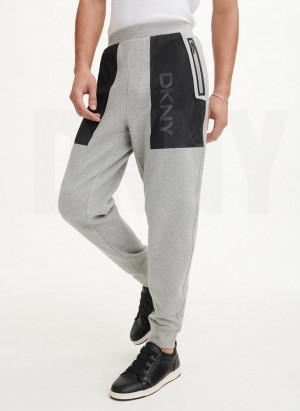 Grey DKNY Mesh Pocket Logo Men's Pants | USA-D1365