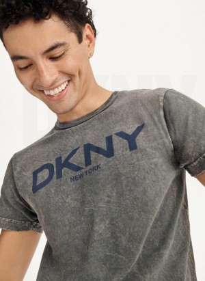 Grey DKNY Mineral Wash Men's T Shirts | USA-D1621